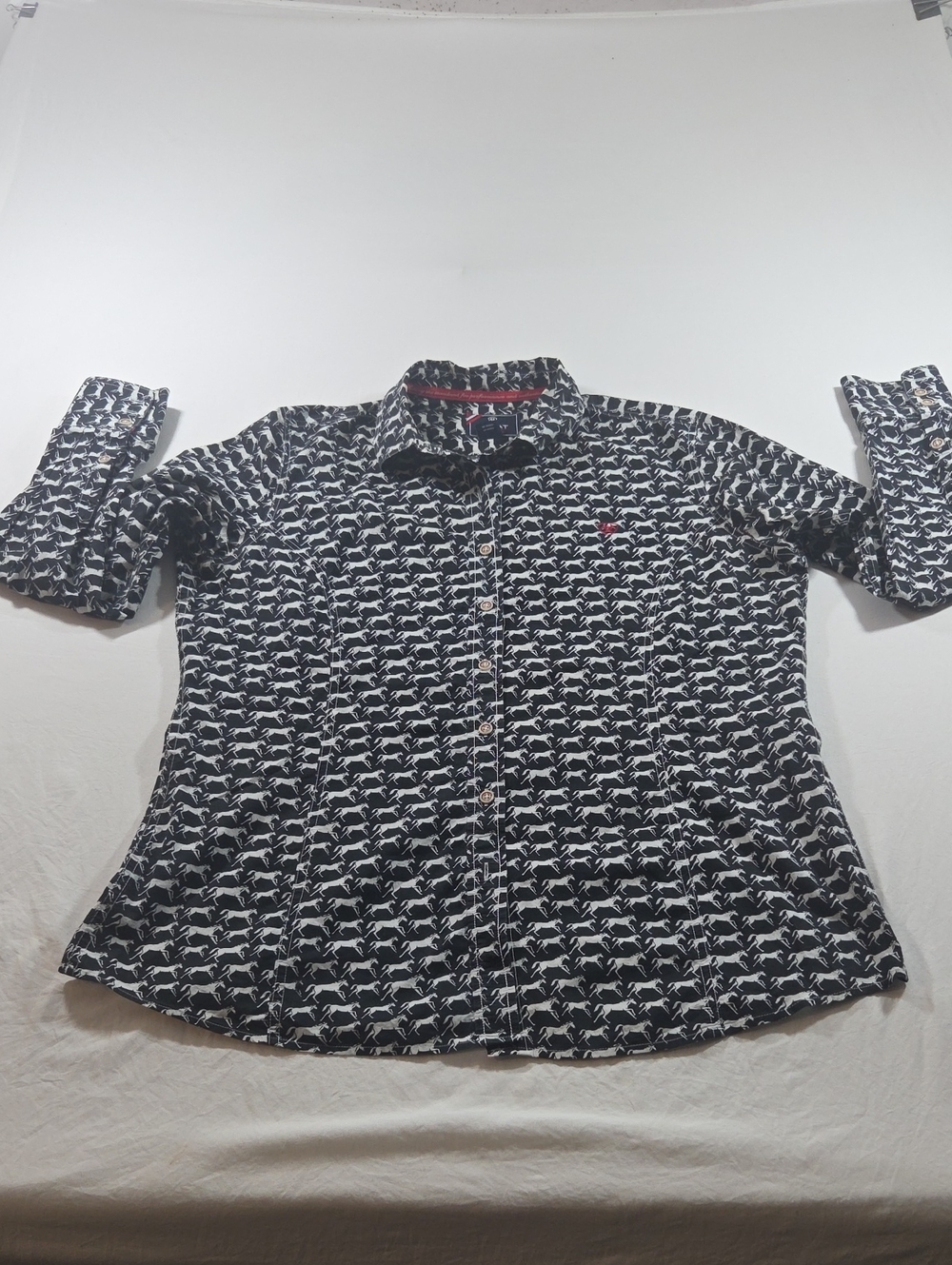 Ariat Mustang Horses Western Button-Down Shirt Black White  Long Sleeve Rodeo